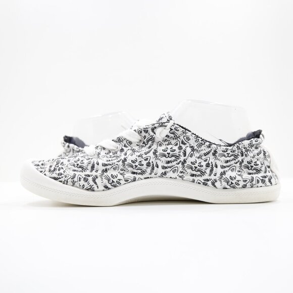 Bobs from Skechers White & Black Fabric Cat Print Slip On Sneakers - 9.5 - Picture 5 of 7